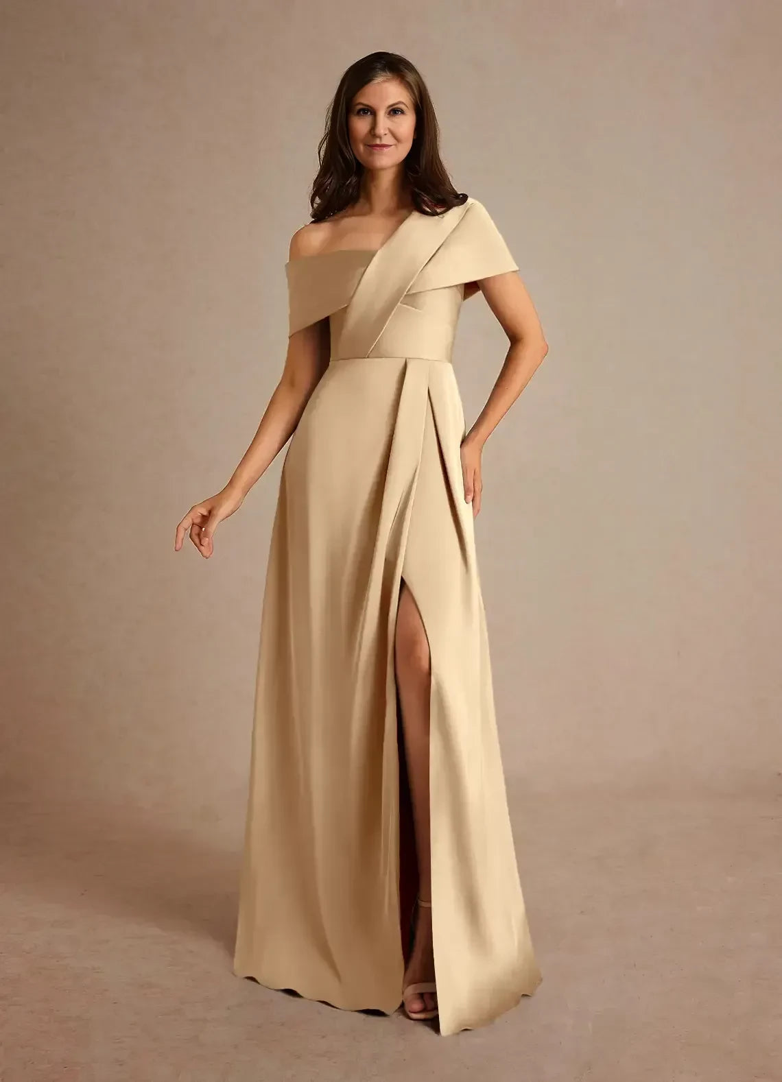 Refined Sheath One Shoulder Cap Sleeve Zipper Back Floor Length Mother of the Bride Dress