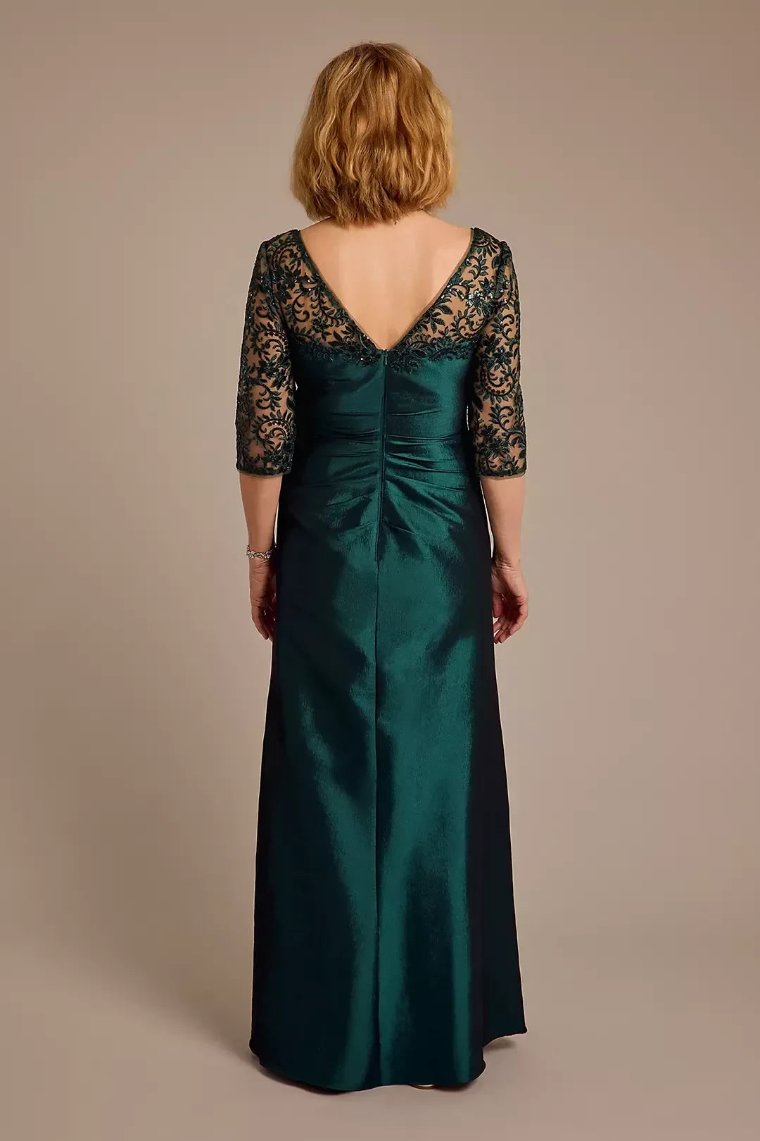 Refined Sheath Square Neck Three Quarter Sleeve Lace Back Floor Length Mother of the Bride Dress