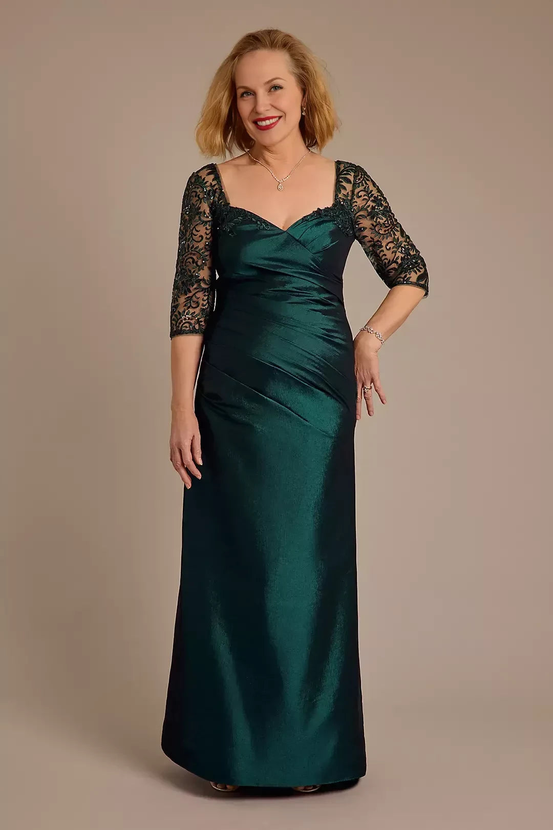 Refined Sheath Square Neck Three Quarter Sleeve Lace Back Floor Length Mother of the Bride Dress