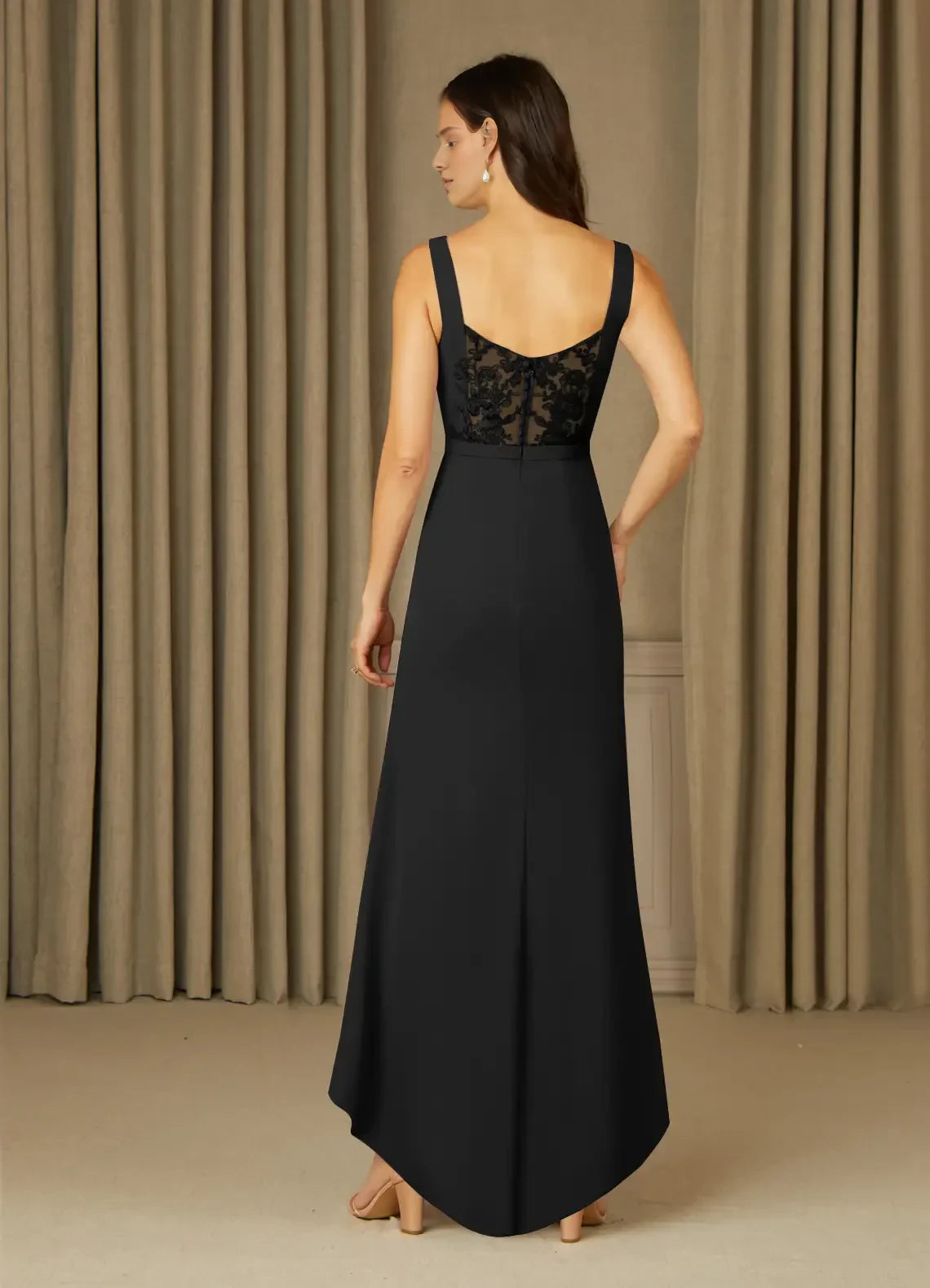 Refined Sheath V Neck Sleeveless Lace Back High Low Mother of the Bride Dress