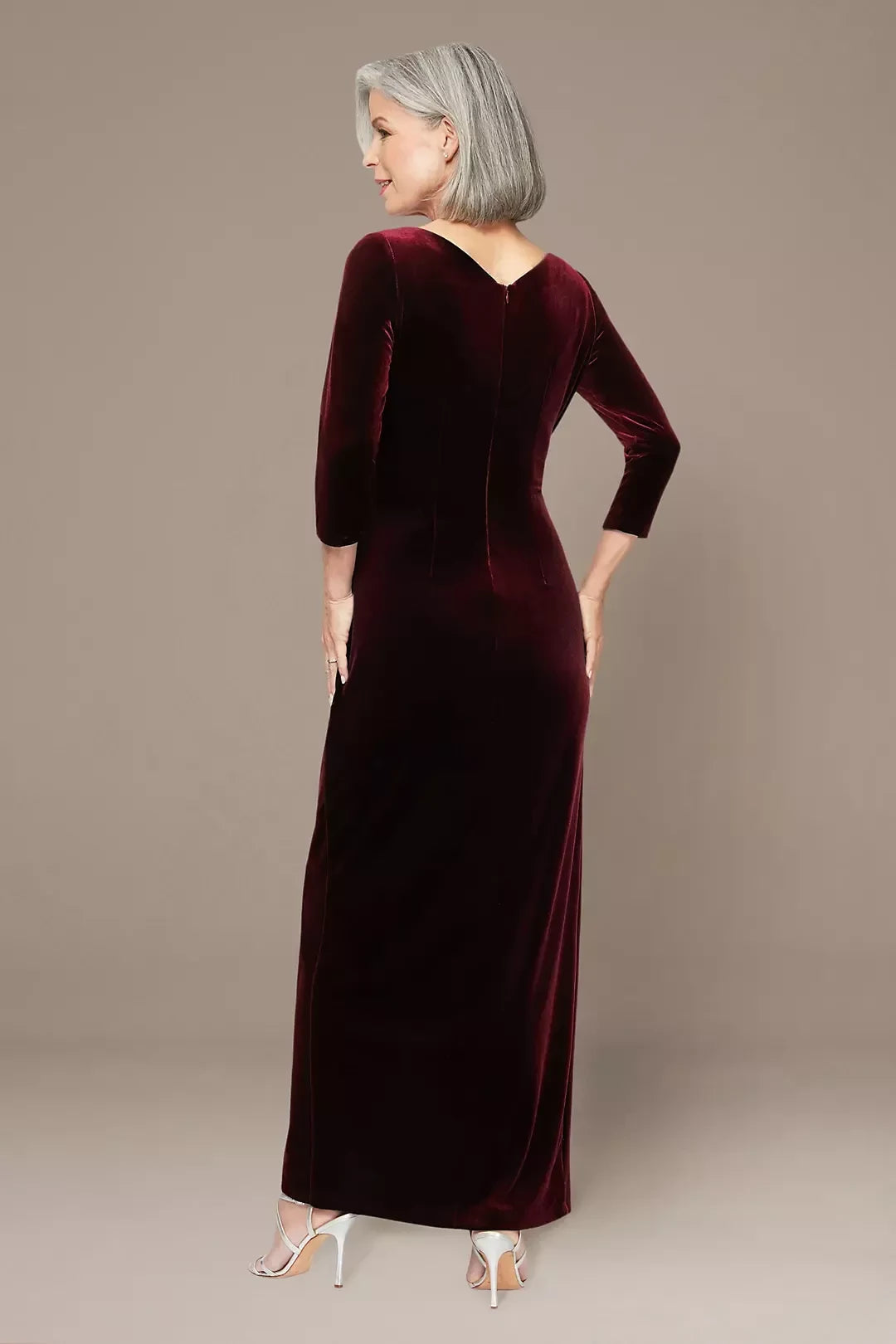Refined Sheath V Neck Three Quarter Sleeve Plain Back Floor Length Mother of the Bride Dress