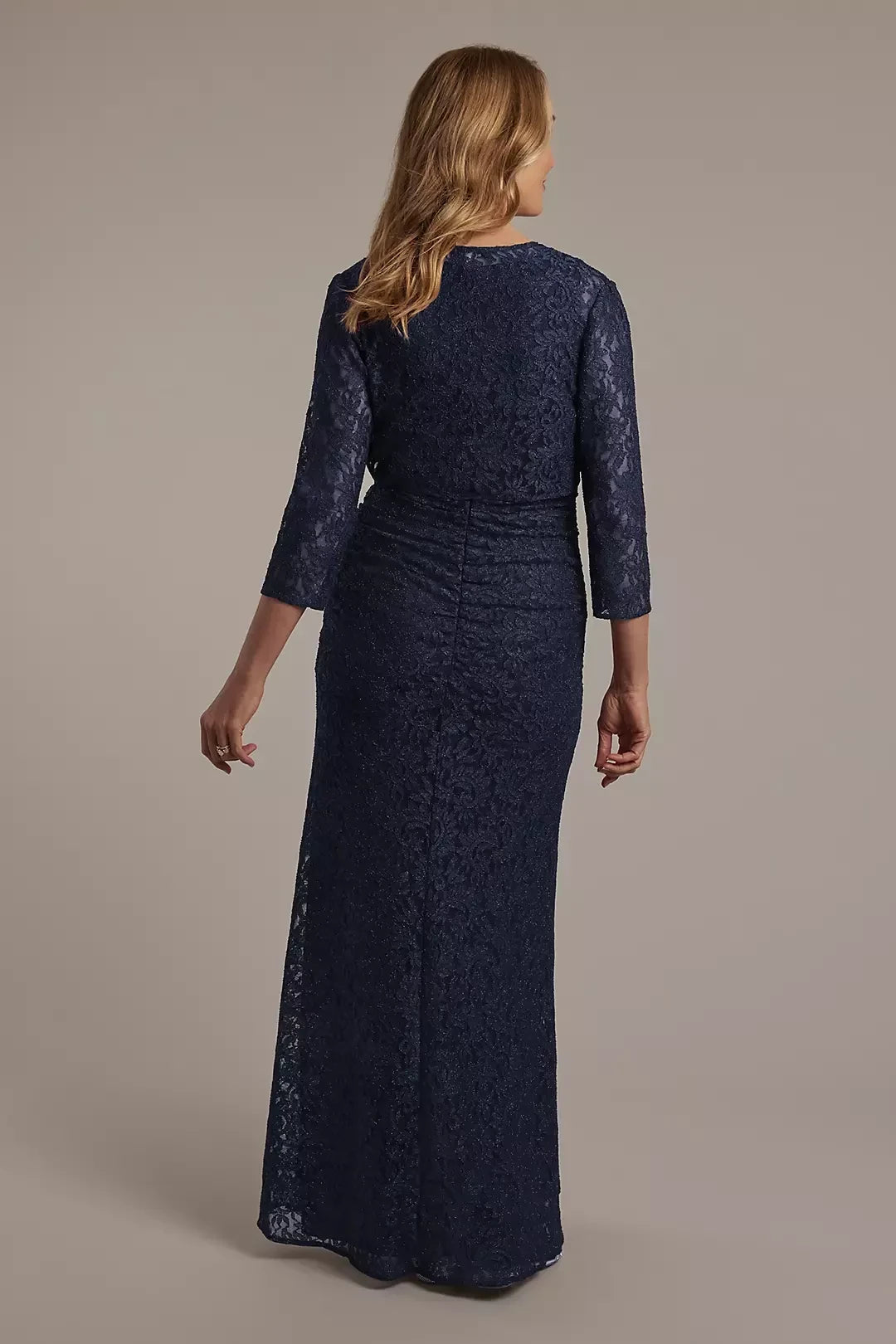 Refined Two Piece Square Neck Three Quarter Sleeve Lace Back Floor Length Mother of the Bride Dress