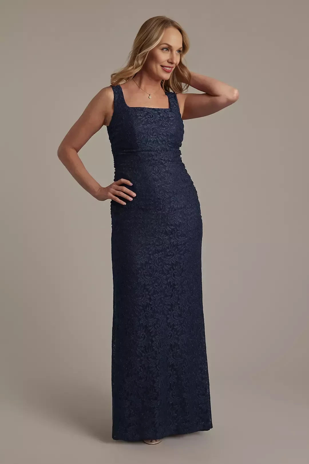 Refined Two Piece Square Neck Three Quarter Sleeve Lace Back Floor Length Mother of the Bride Dress