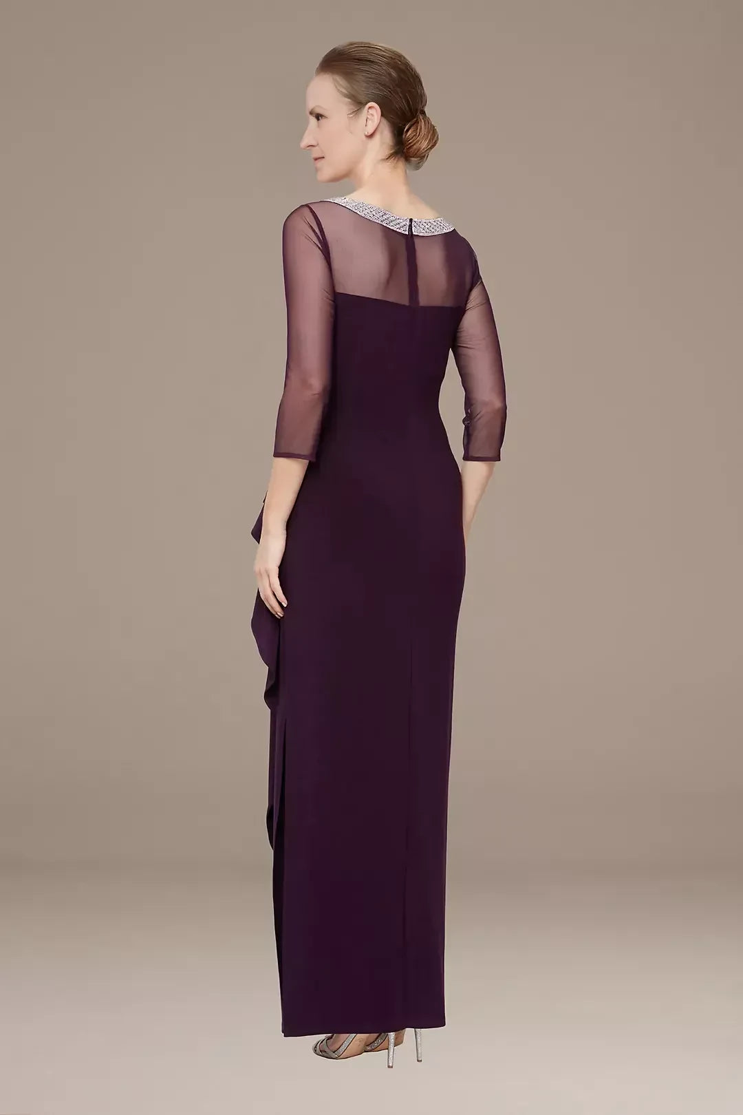 Regal Sheath Illusion Neck Three Quarter Sleeve Zipper Back Floor Length Mother of the Bride Dress