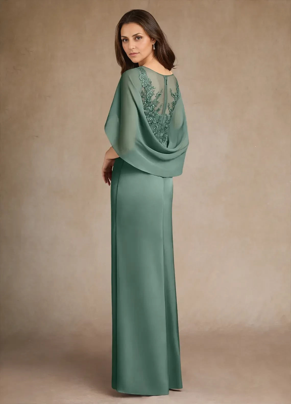 Regal Sheath V-Neck Three-Quarter Sleeve Button-Back Tea-Length Mother of the Bride Dress
