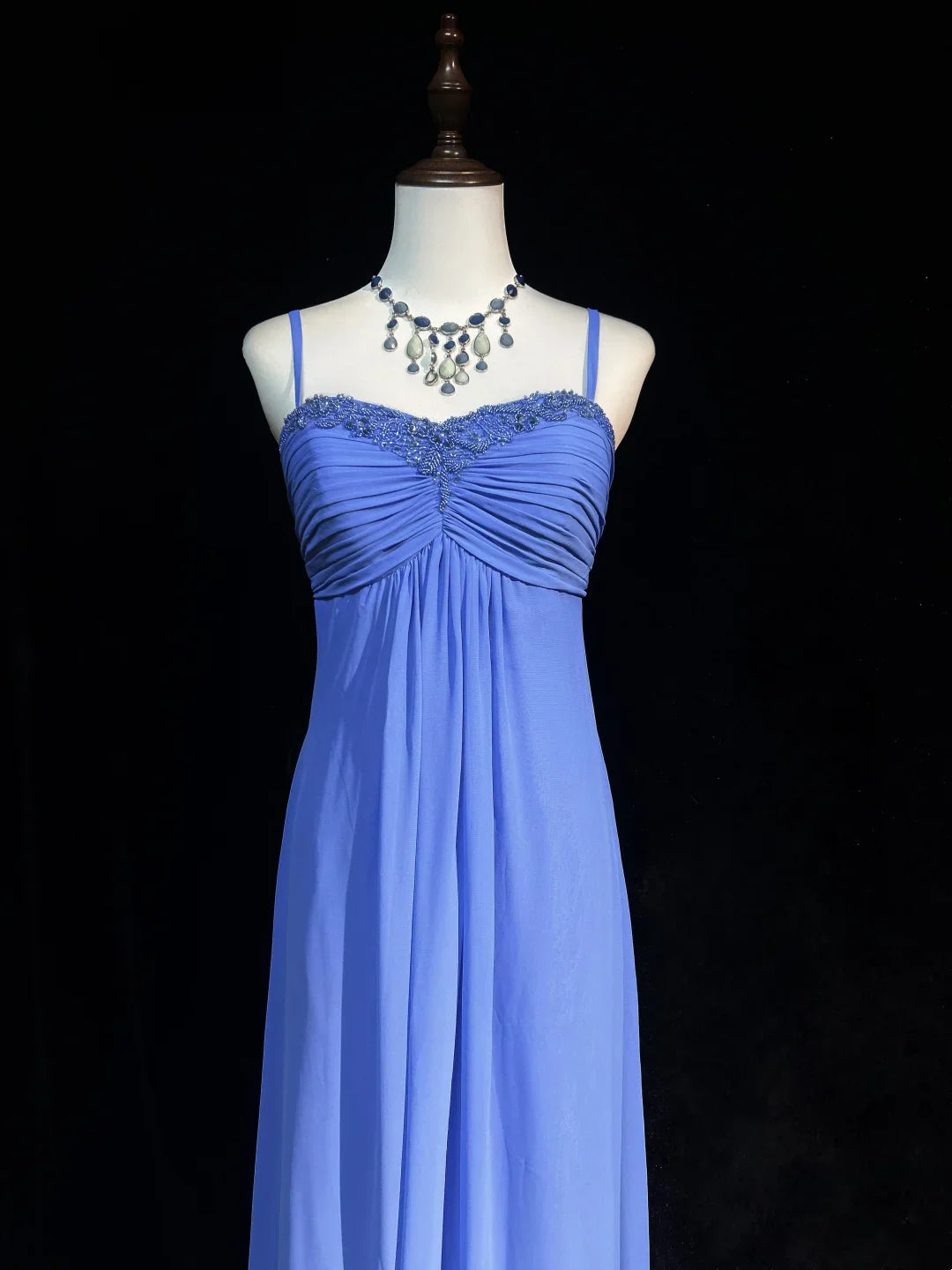 Retro A Line Spaghetti Straps Royal Blue Chiffon With Beads Long Prom Dresses Party Dress 21st Birthday Outfits Prom Gowns