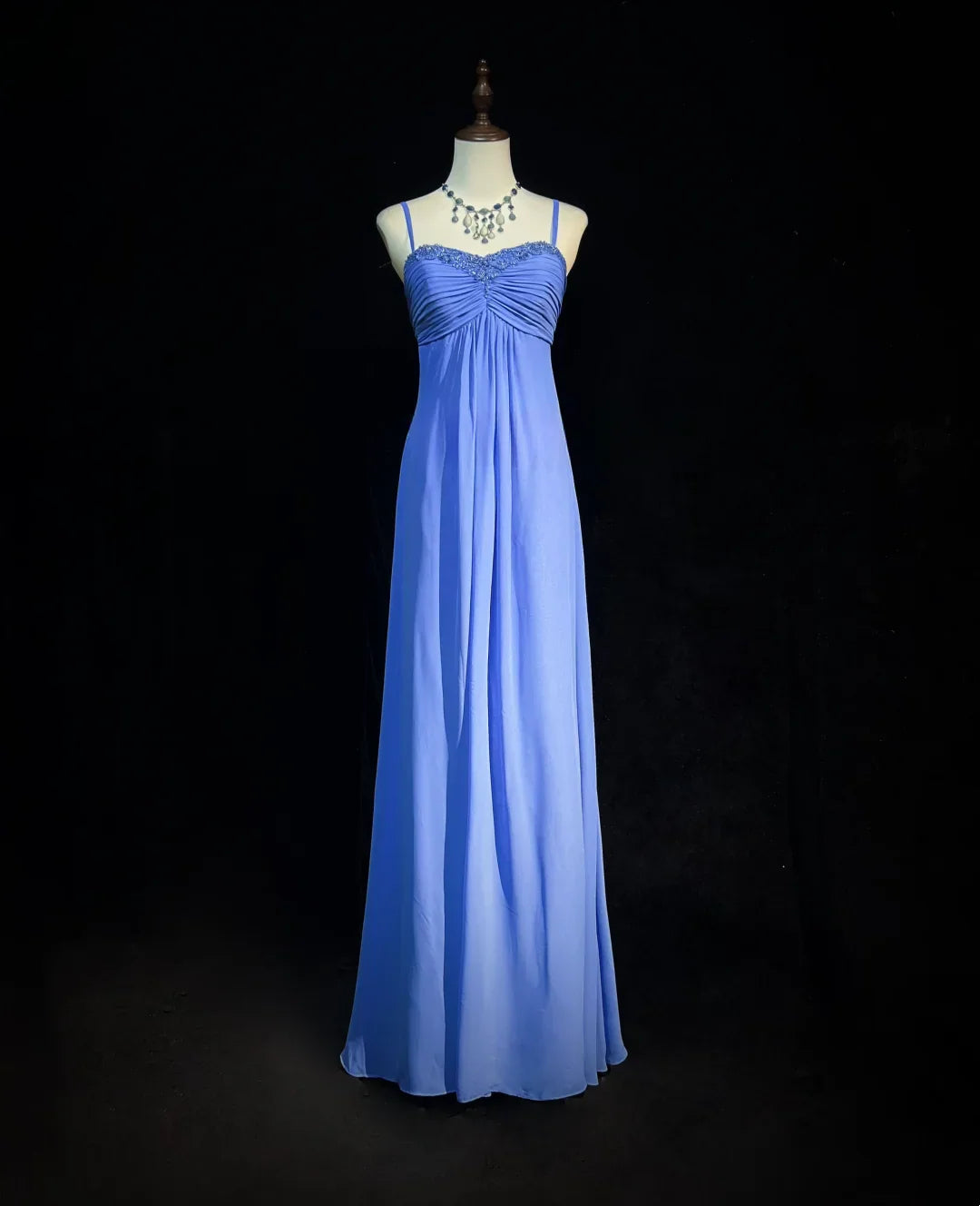 Retro A Line Spaghetti Straps Royal Blue Chiffon With Beads Long Prom Dresses Party Dress 21st Birthday Outfits Prom Gowns
