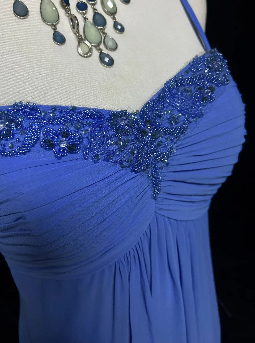 Retro A Line Spaghetti Straps Royal Blue Chiffon With Beads Long Prom Dresses Party Dress 21st Birthday Outfits Prom Gowns