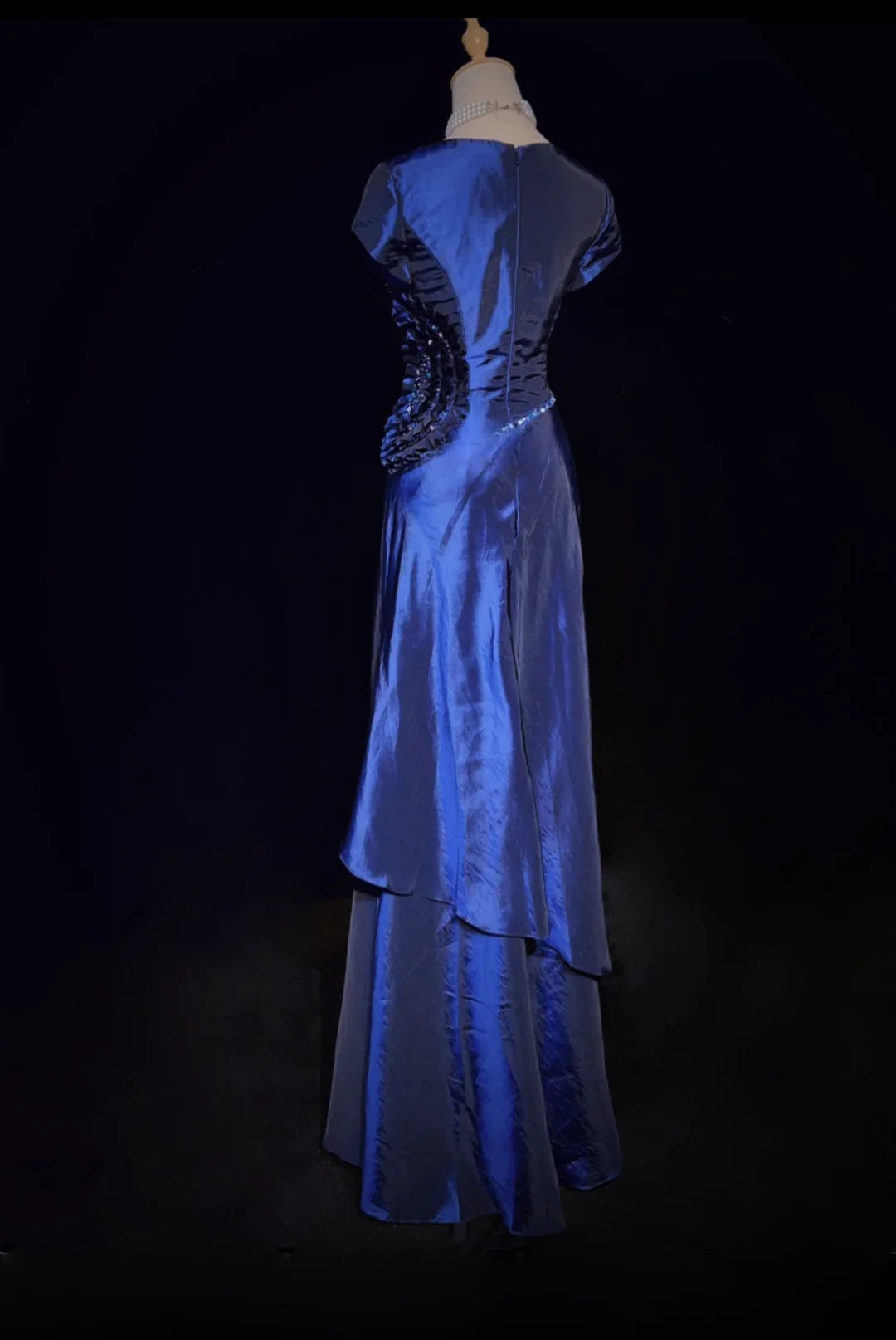 Retro A Line V Neck Navy Blue Short Sleeves With Silver Beads Long Flowers Prom Dresses Party Dress 21st Birthday Outfits Graduation Dresses