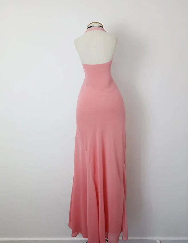 Retro A Line V Neck Pink Beaded Chiffon Prom Dress Evening Dress simple gentle atmospheric and unique desi Bring summer colors to enhance whiteness