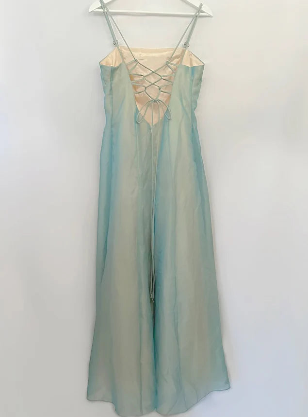 Retro Blue A Line Spaghetti Strap Embroidery Organza Prom Dress Evening Dress simple gentle atmospheric and unique desi Bring summer colors to enhance whiteness