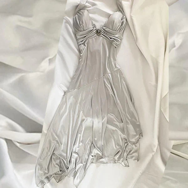 Retro Fairy Short satin Homecoming Dress Party Dress simple gentle atmospheric and unique desi Bring summer colors to enhance whiteness