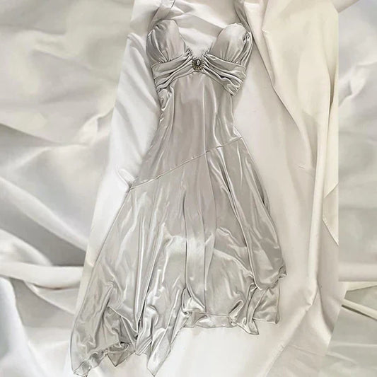Retro Fairy Short satin Homecoming Dress Party Dress simple gentle atmospheric and unique desi Bring summer colors to enhance whiteness