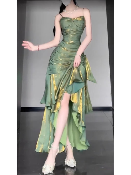 Retro Mermaid Spaghetti Straps Green Prom Dresses Birthday Outfits With Flower simple gentle atmospheric and unique desi Bring summer colors to enhance whiteness