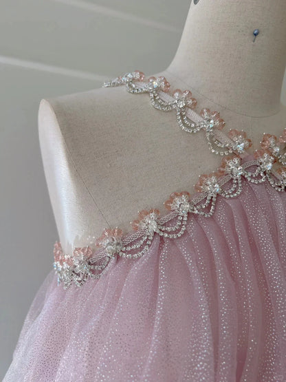 Rhinestone Strapless Cake Layered Ruffles Elegant Sweet Long Party Dress simple gentle atmospheric and unique desi Bring summer colors to enhance whiteness