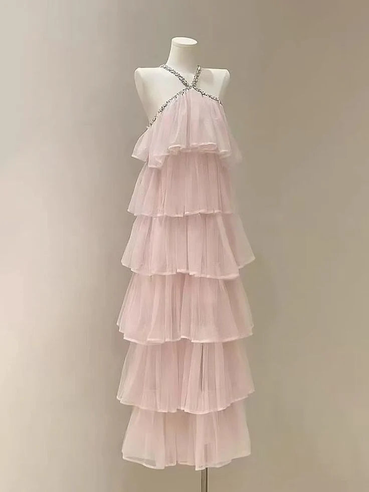 Rhinestone Strapless Cake Layered Ruffles Elegant Sweet Long Party Dress simple gentle atmospheric and unique desi Bring summer colors to enhance whiteness