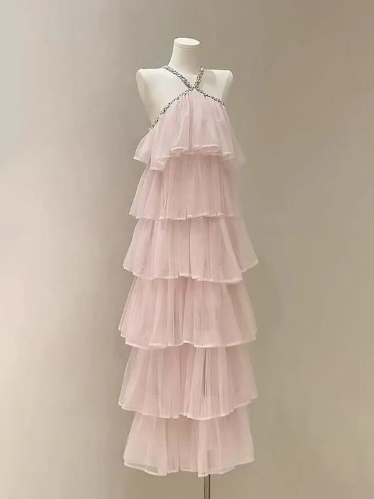 Rhinestone Strapless Cake Layered Ruffles Elegant Sweet Long Party Dress simple gentle atmospheric and unique desi Bring summer colors to enhance whiteness