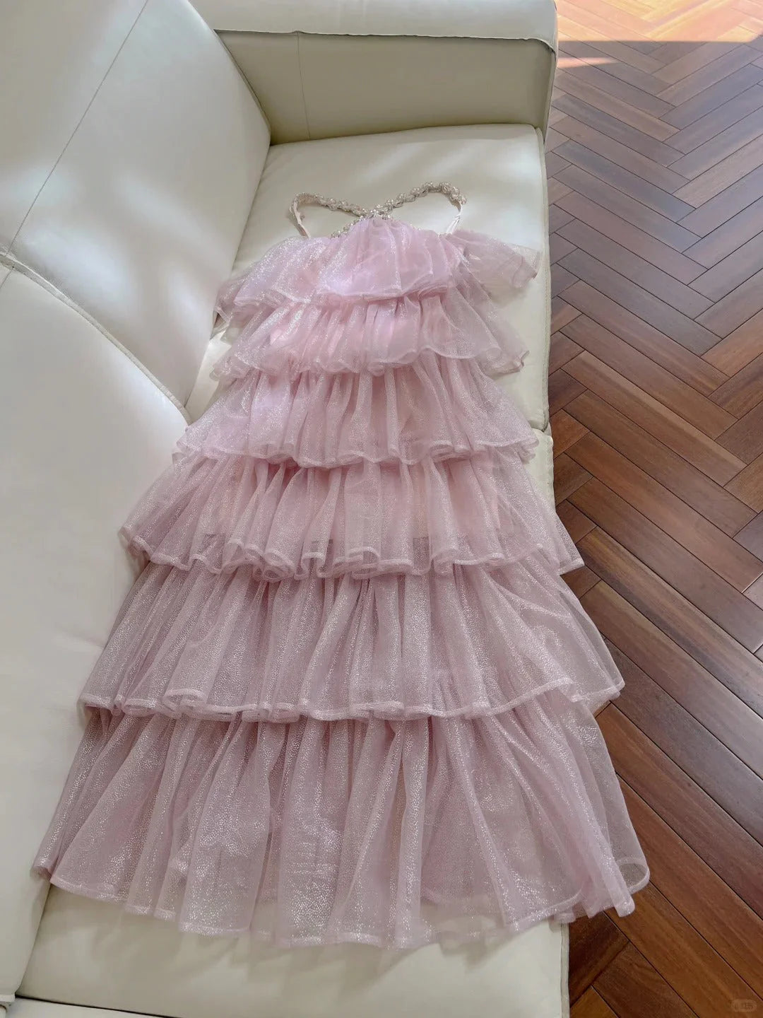 Rhinestone Strapless Cake Layered Ruffles Elegant Sweet Long Party Dress simple gentle atmospheric and unique desi Bring summer colors to enhance whiteness