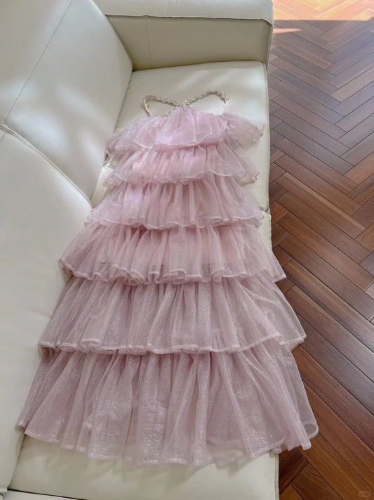 Rhinestone Strapless Cake Layered Ruffles Elegant Sweet Long Party Dress simple gentle atmospheric and unique desi Bring summer colors to enhance whiteness