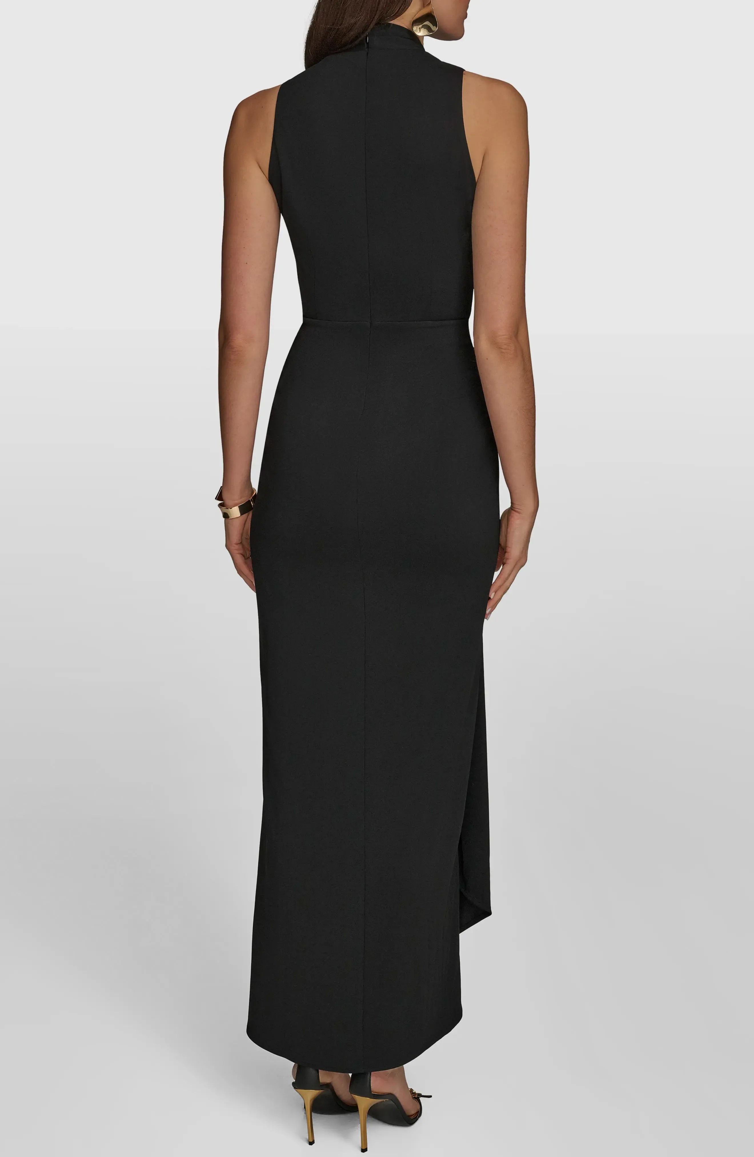 Ring Accented Sheath Wrap V Neck Sleeveless Zipper Back Midi Length For Sale Evening Dress