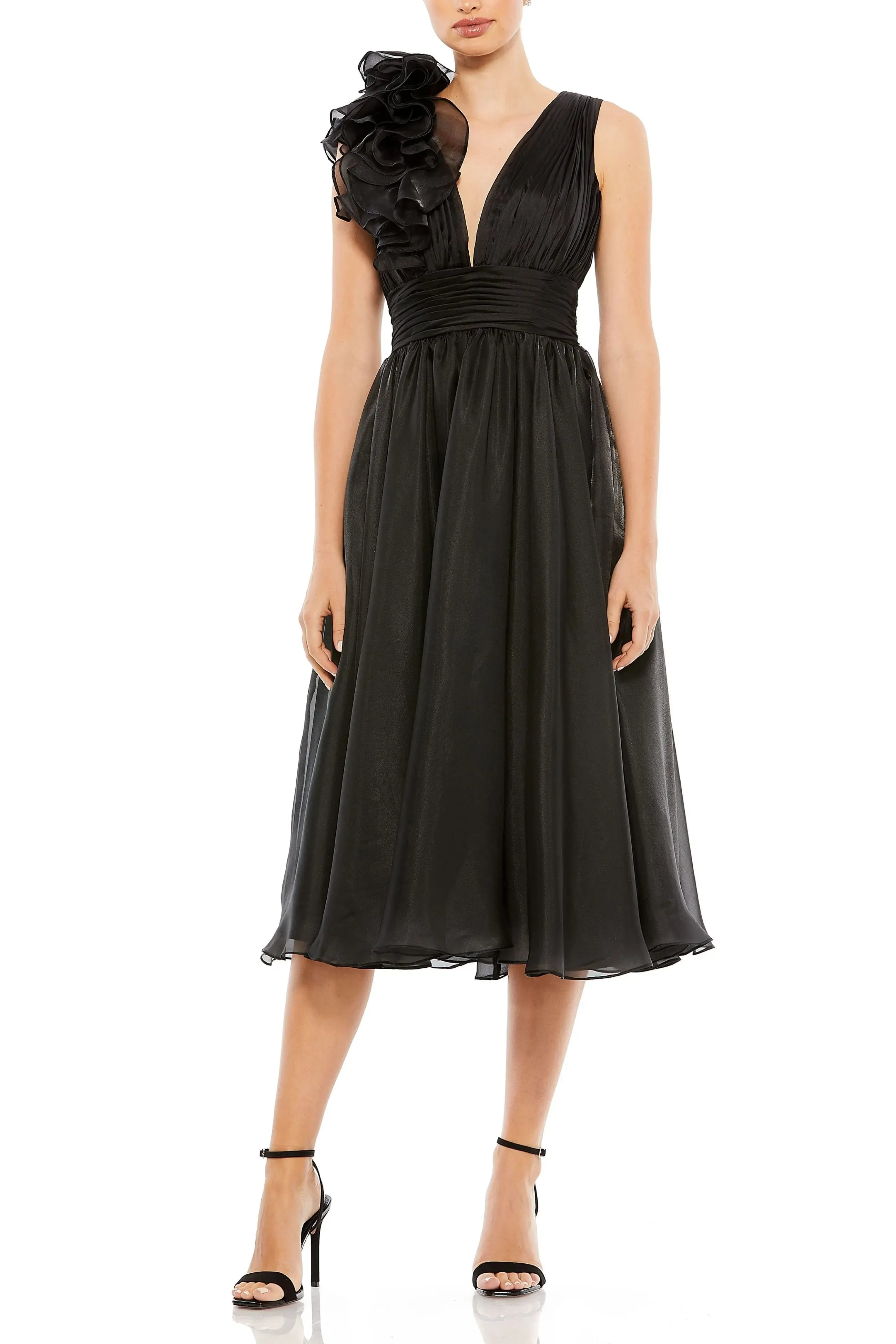 Romantic A Line Deep V Sleeveless Open Back Midi Evening Dress