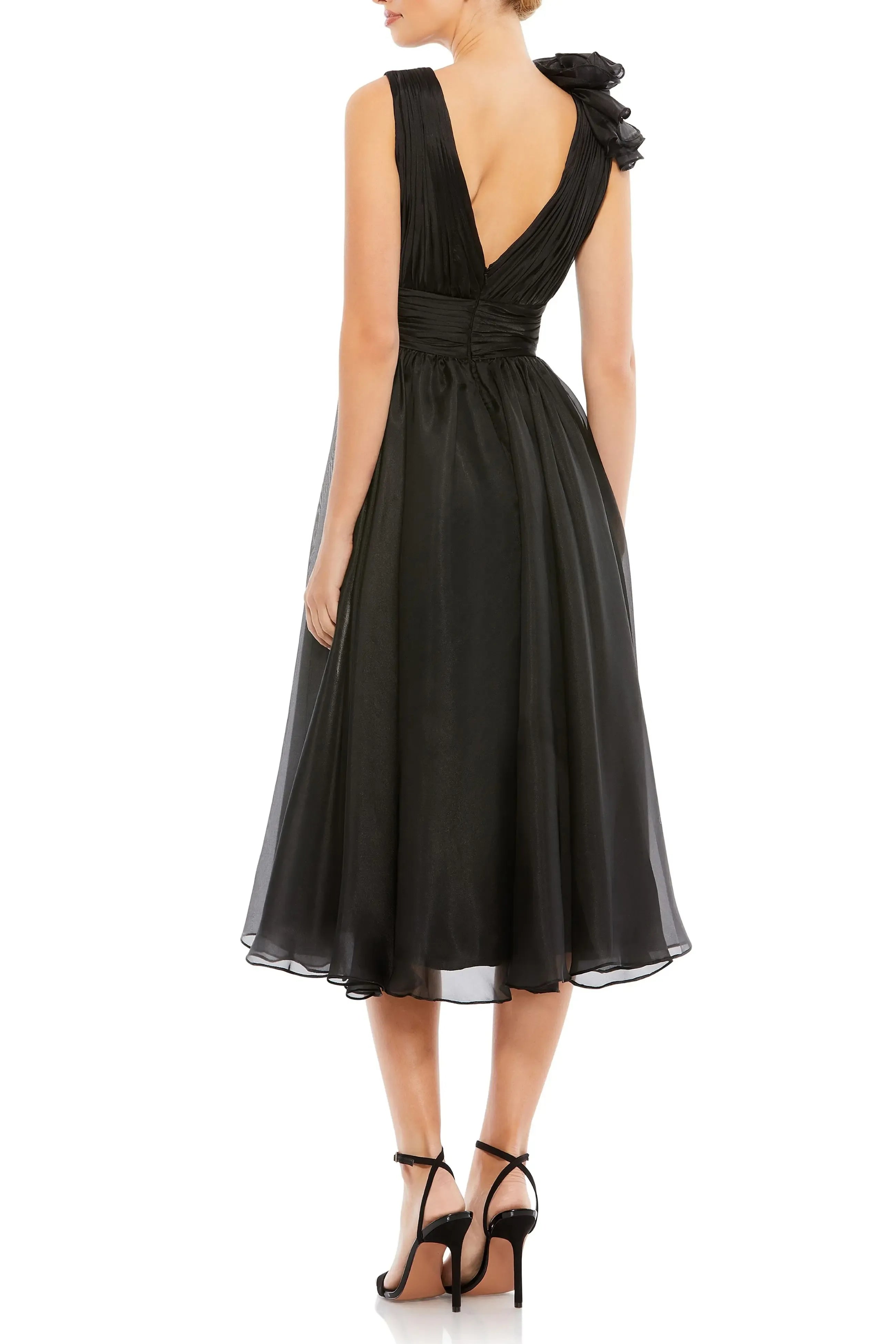 Romantic A Line Deep V Sleeveless Open Back Midi Evening Dress