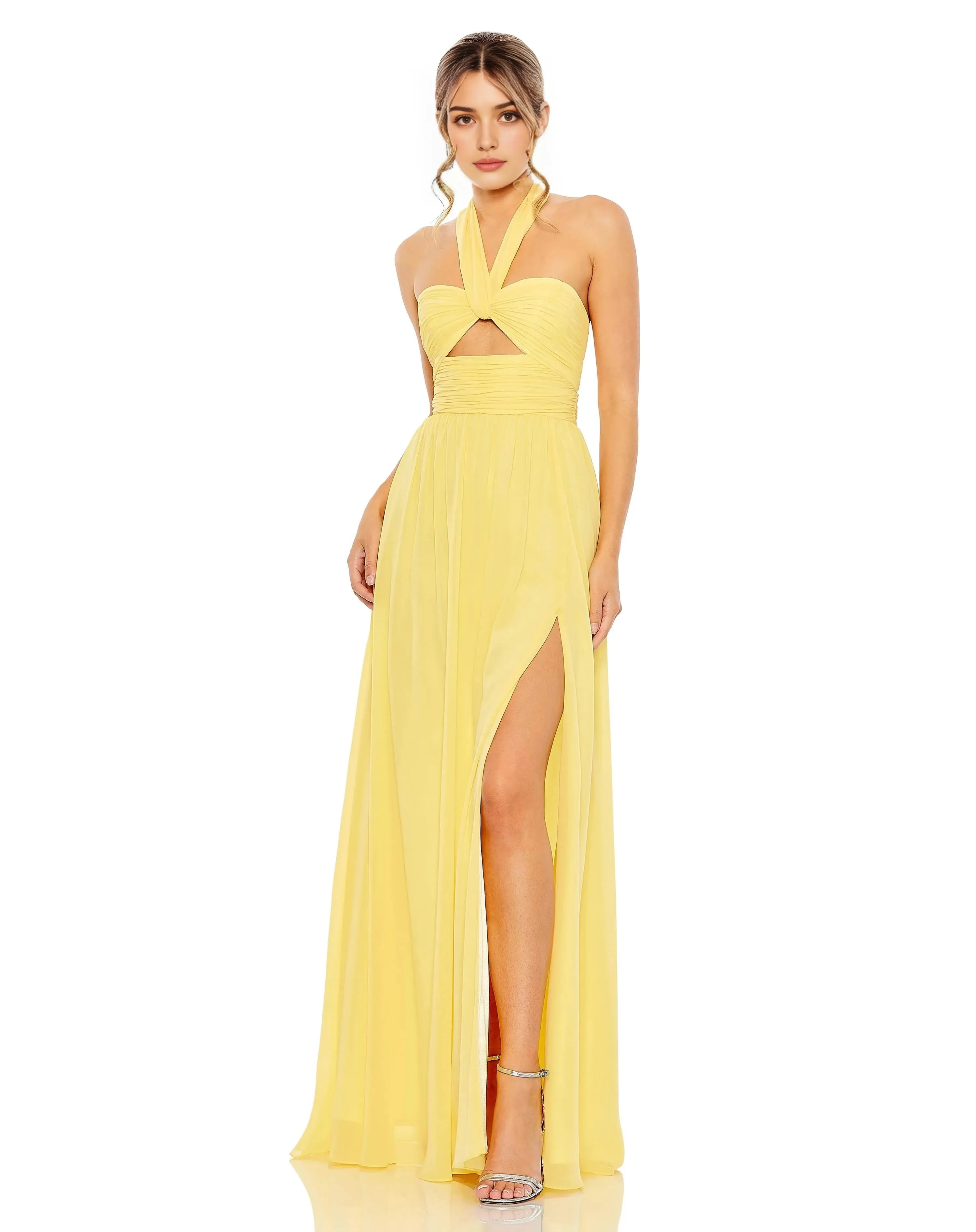 Romantic A-Line Halter Sleeveless Open-Back Floor-Length Chiffon Prom Dress