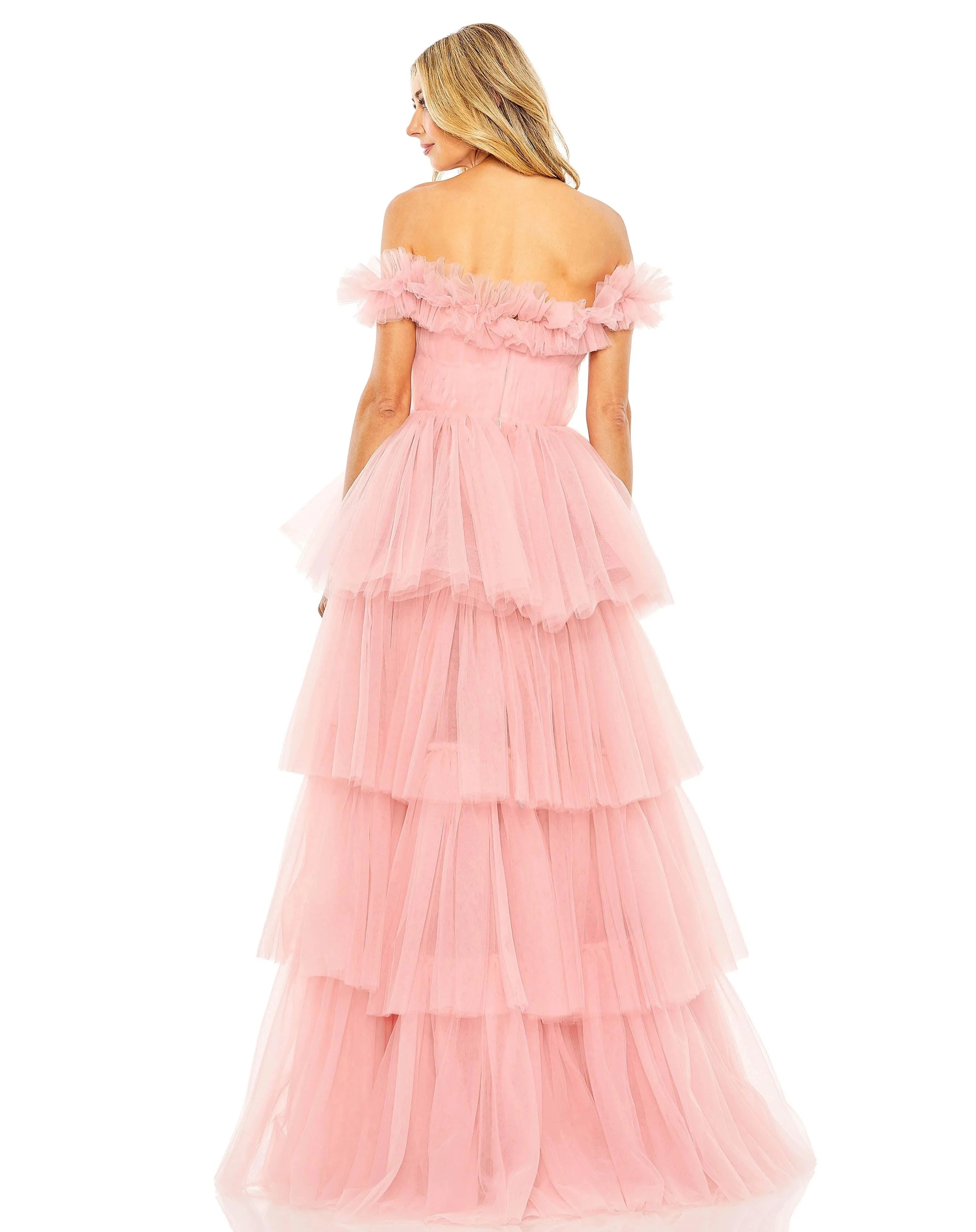 Romantic A-Line Off Shoulder Ruffle Sleeve Zipper Back High Low Prom Dress