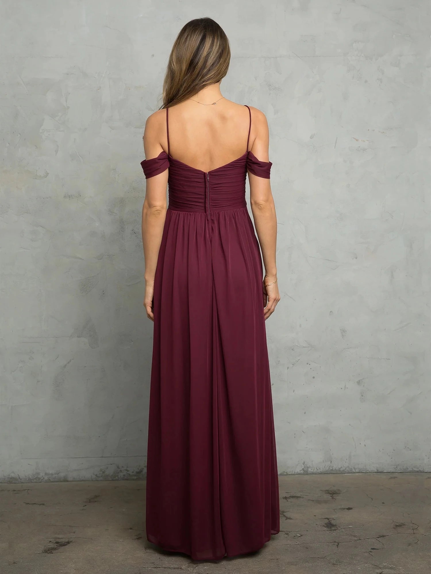 Romantic A-Line Off Shoulder Short Sleeve Zipper Back Floor Length Prom Dress