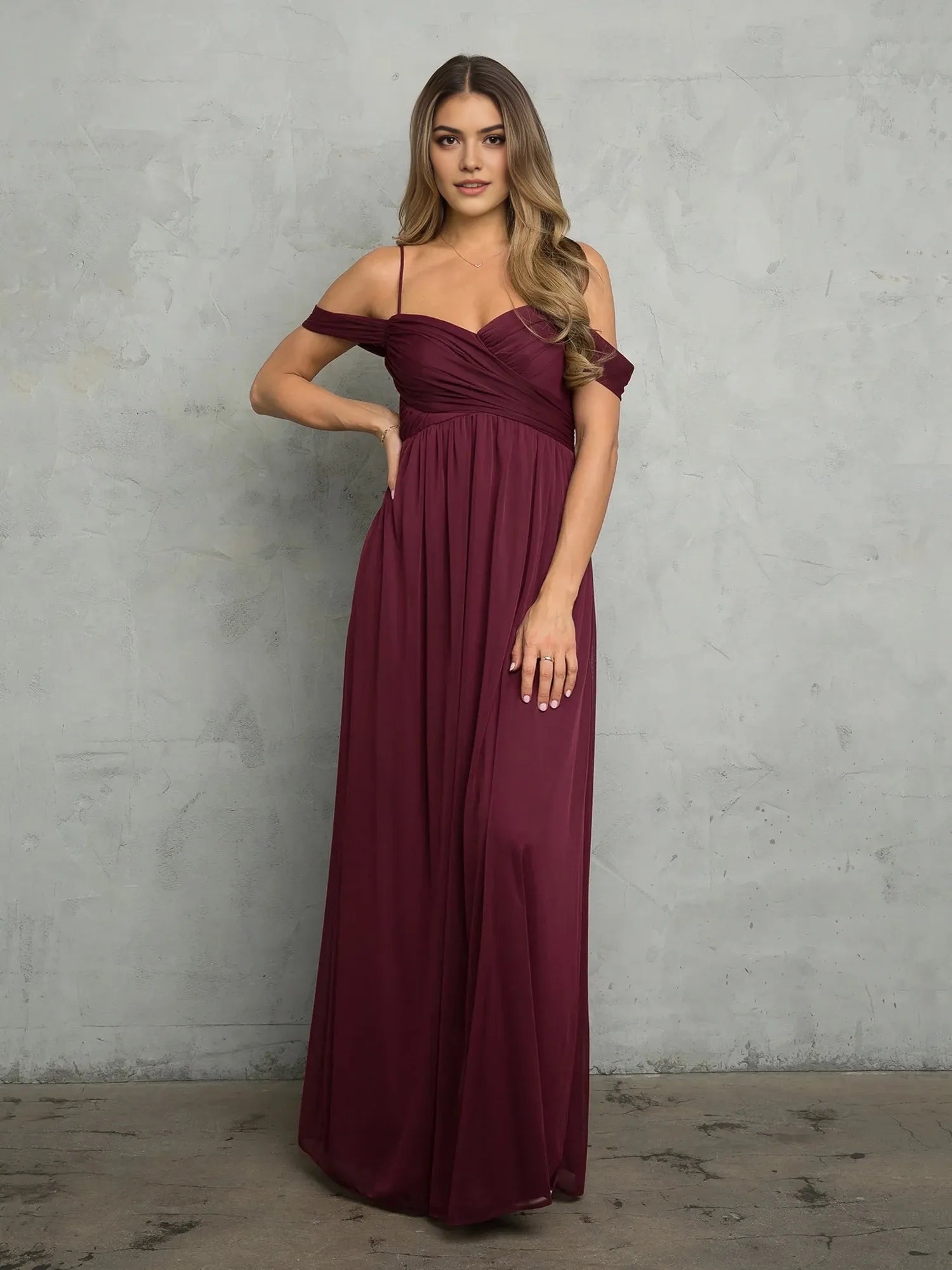Romantic A-Line Off Shoulder Short Sleeve Zipper Back Floor Length Prom Dress