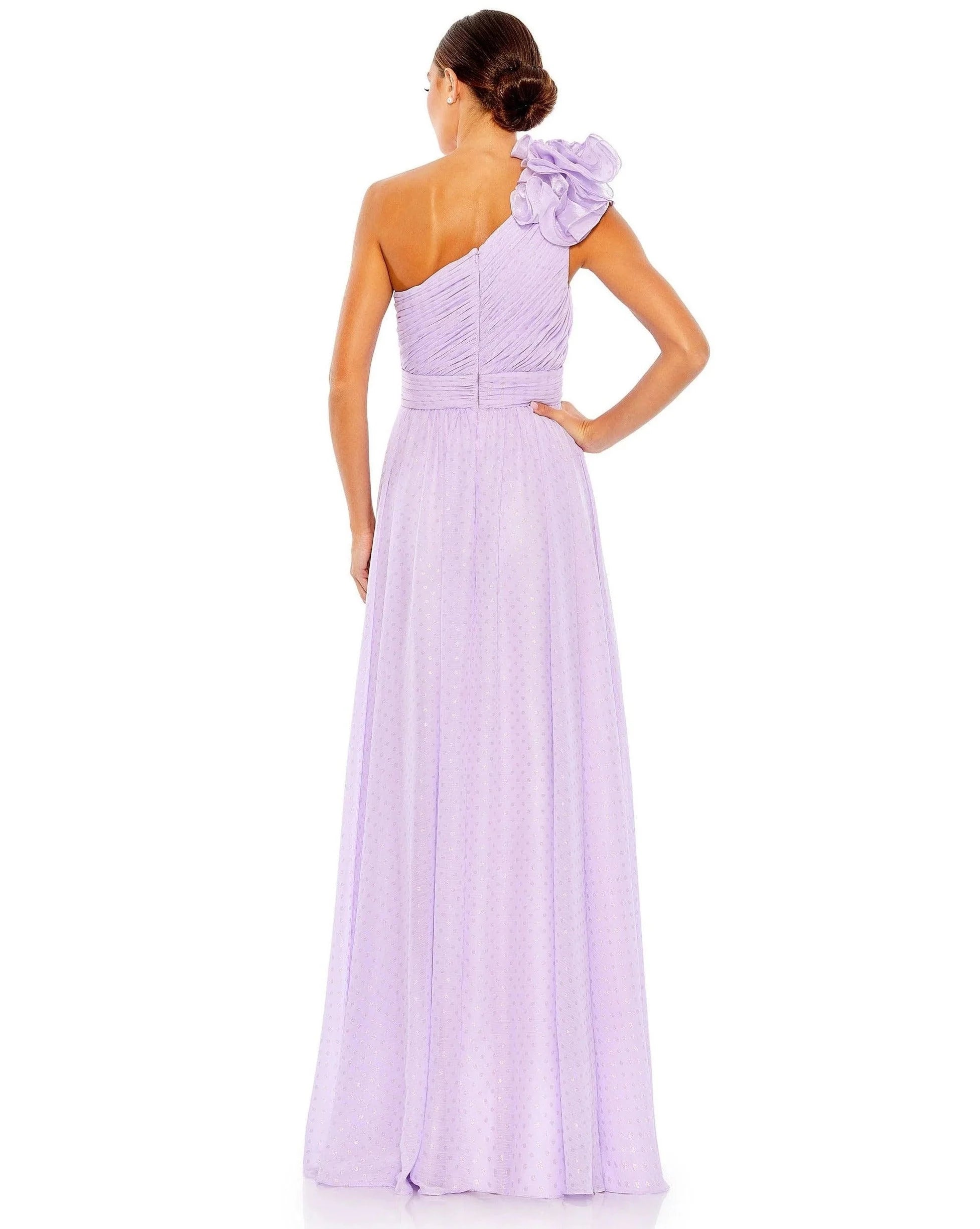 Romantic A-Line One-Shoulder Sleeveless Zipper-Back Floor-Length Ruffled Prom Dress