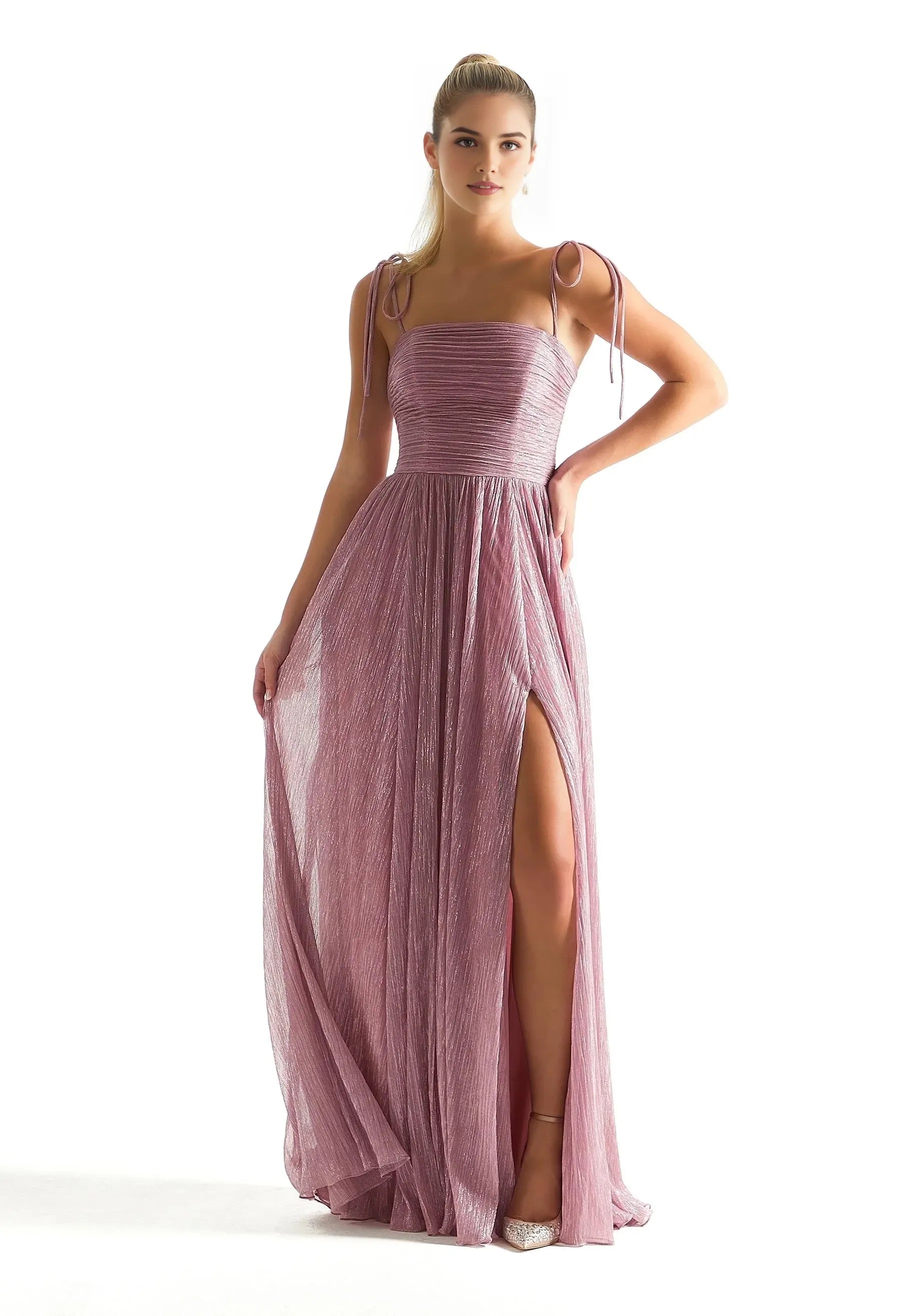 Romantic A-Line Square-Neck Sleeveless Open-Back Floor-Length Prom Dress
