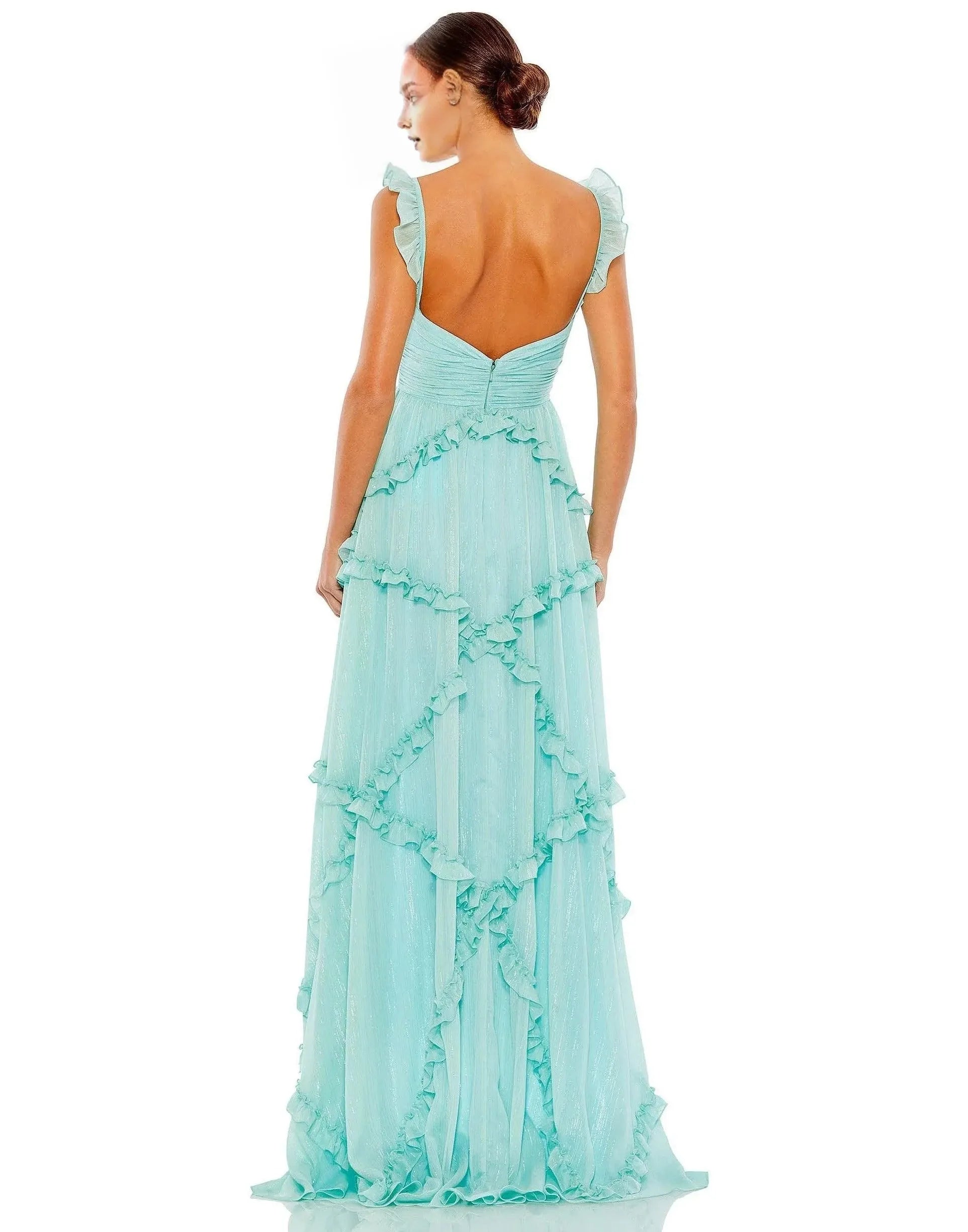 Romantic A-Line Sweetheart Ruffled-Strap Open-Back Floor-Length Ruffled Prom Dress