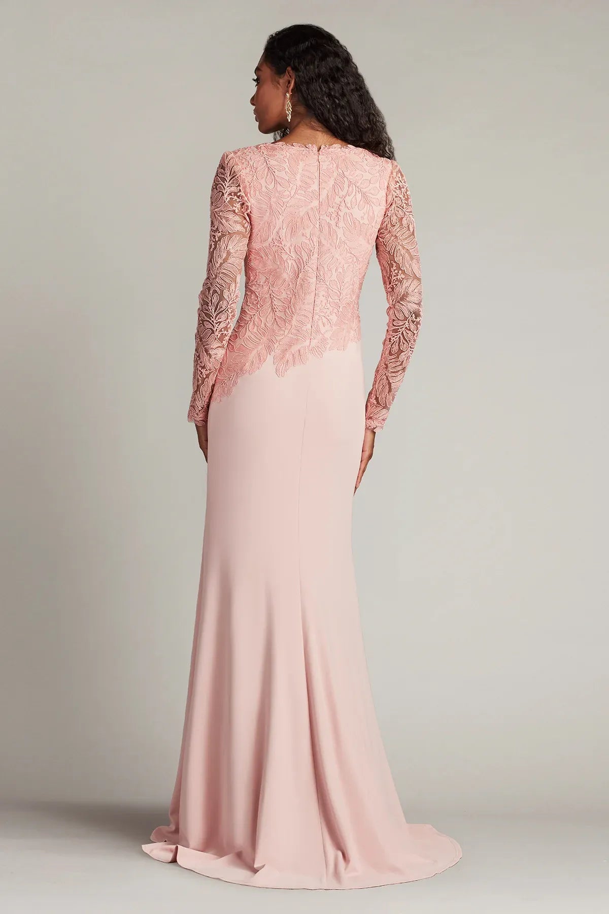 Romantic Mermaid Crew Neck Lace Long Sleeve Zipper Back Floor Length For Ladies Prom Dress