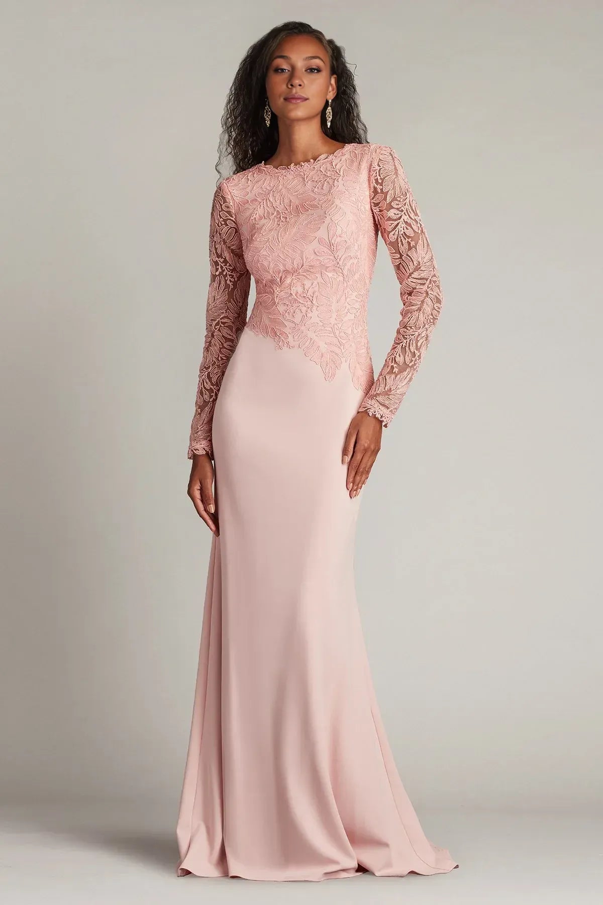Romantic Mermaid Crew Neck Lace Long Sleeve Zipper Back Floor Length For Ladies Prom Dress