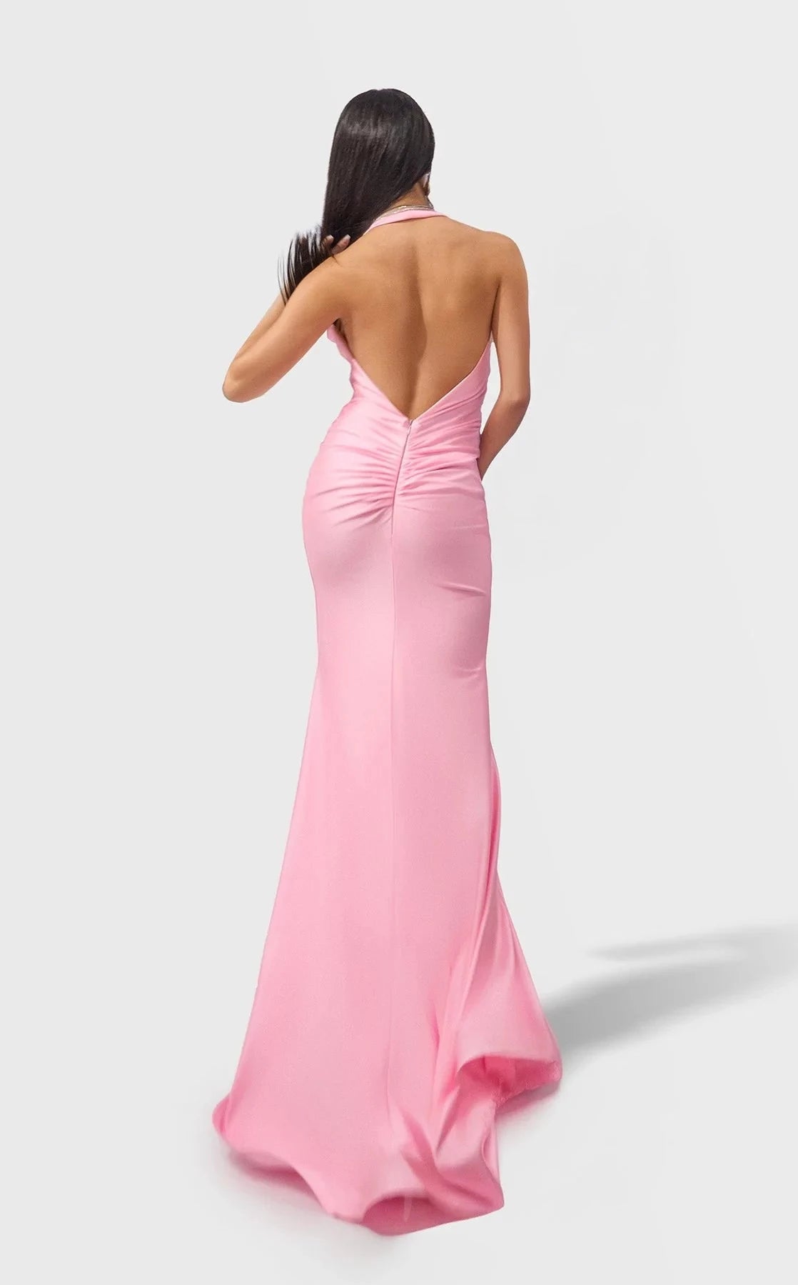 Glamorous Mermaid Halter Sleeveless Open-Back Floor-Length Prom Dress
