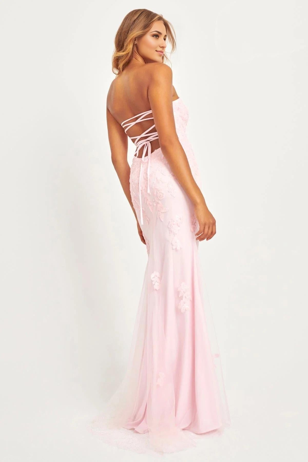 Romantic Mermaid Strapless Sleeveless Lace Up Back Floor Length Prom Dress
