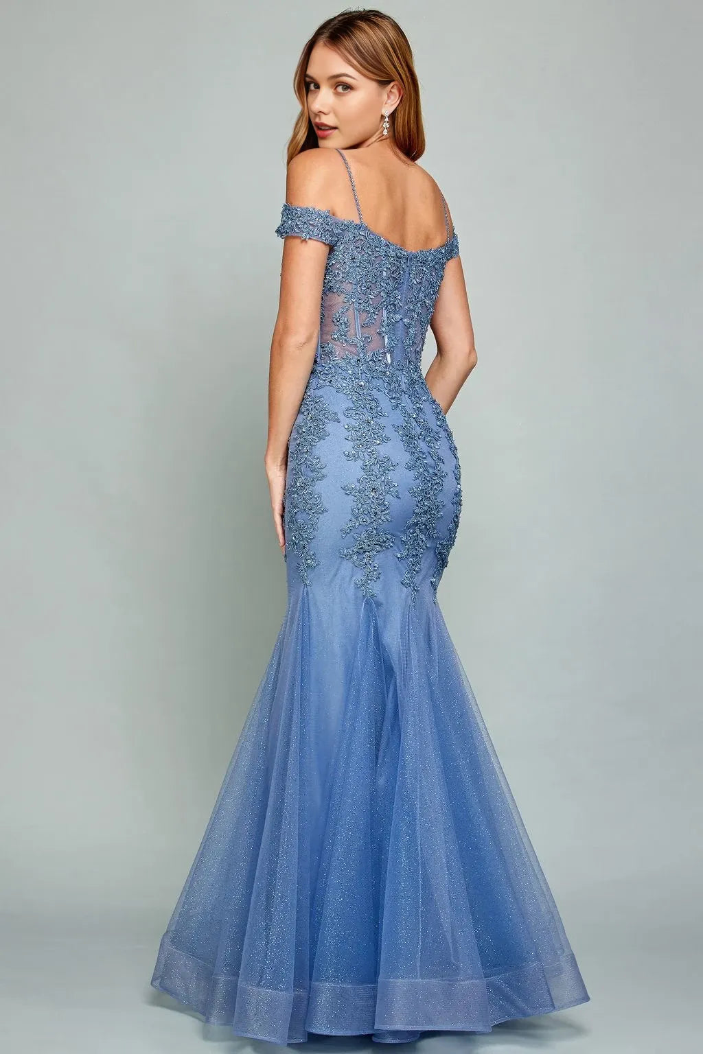 Romantic Mermaid Sweetheart Off Shoulder Lace Up Back Floor Length Prom Dress