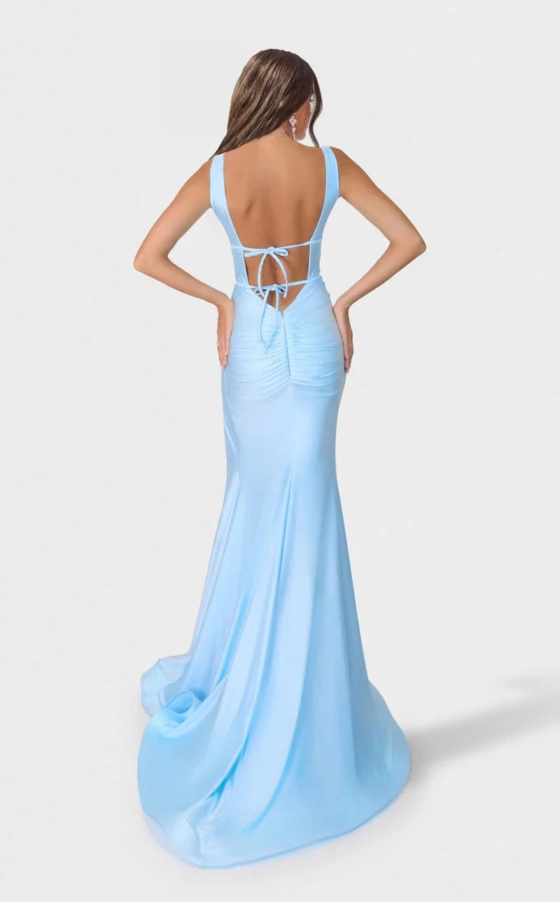 Glamorous Mermaid V-Neck Sleeveless Lace-Up-Back Floor-Length Prom Dress
