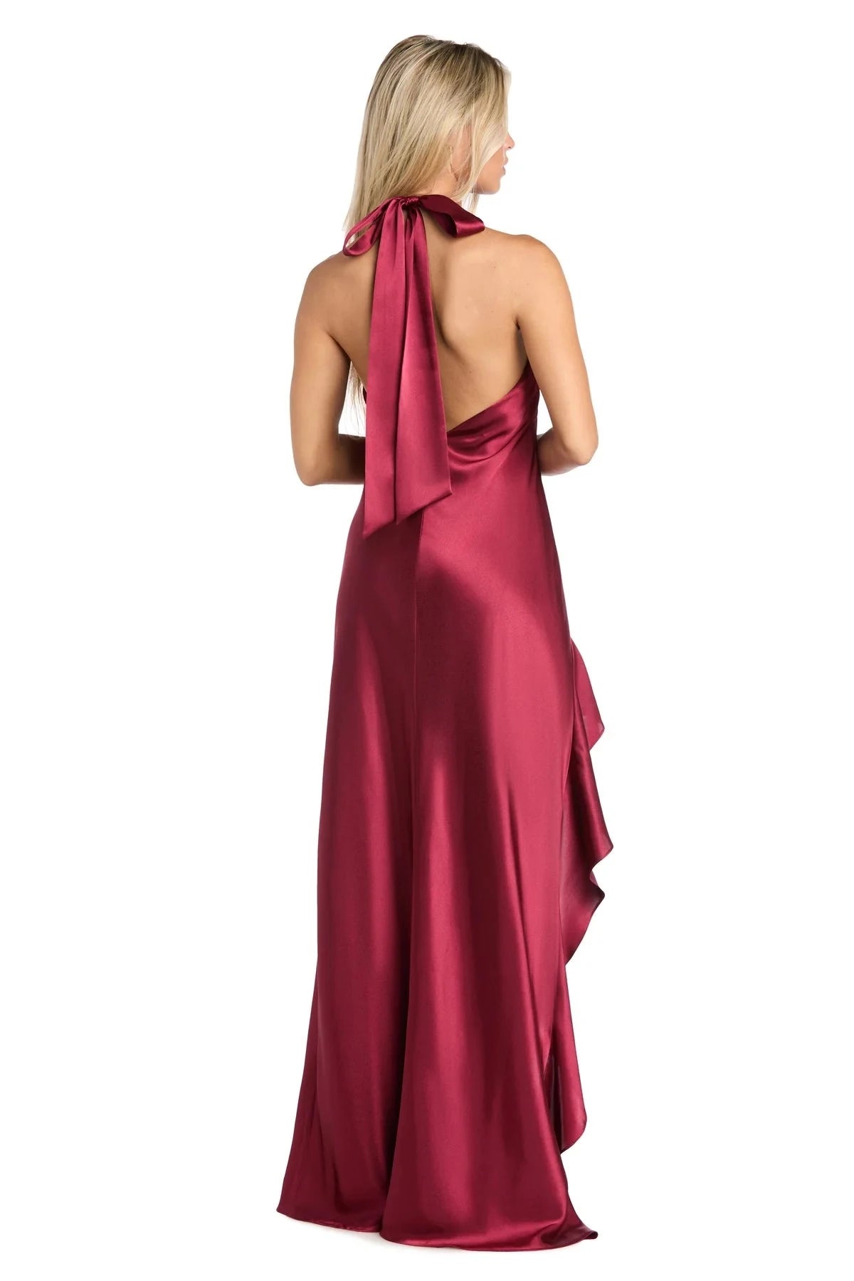 Romantic Sheath Halter Neck Sleeveless Tie Back High Low Prom Dress
