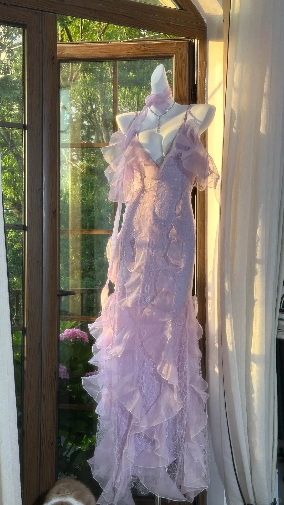 Romantic Lace Elegant Long Chiffon Ball Gown Evening Dress simple gentle atmospheric and unique desi Bring summer colors to enhance whiteness