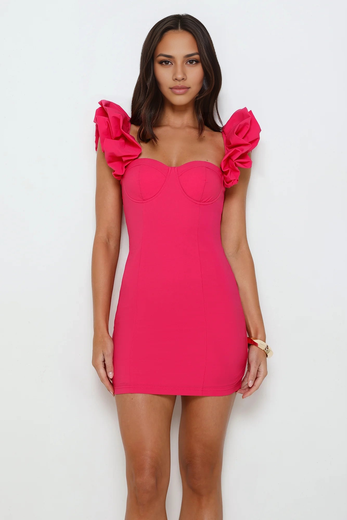 Rose pink tight skirt with heart-shaped strapless neckline suitable for parties, nightclubs, and other occasions