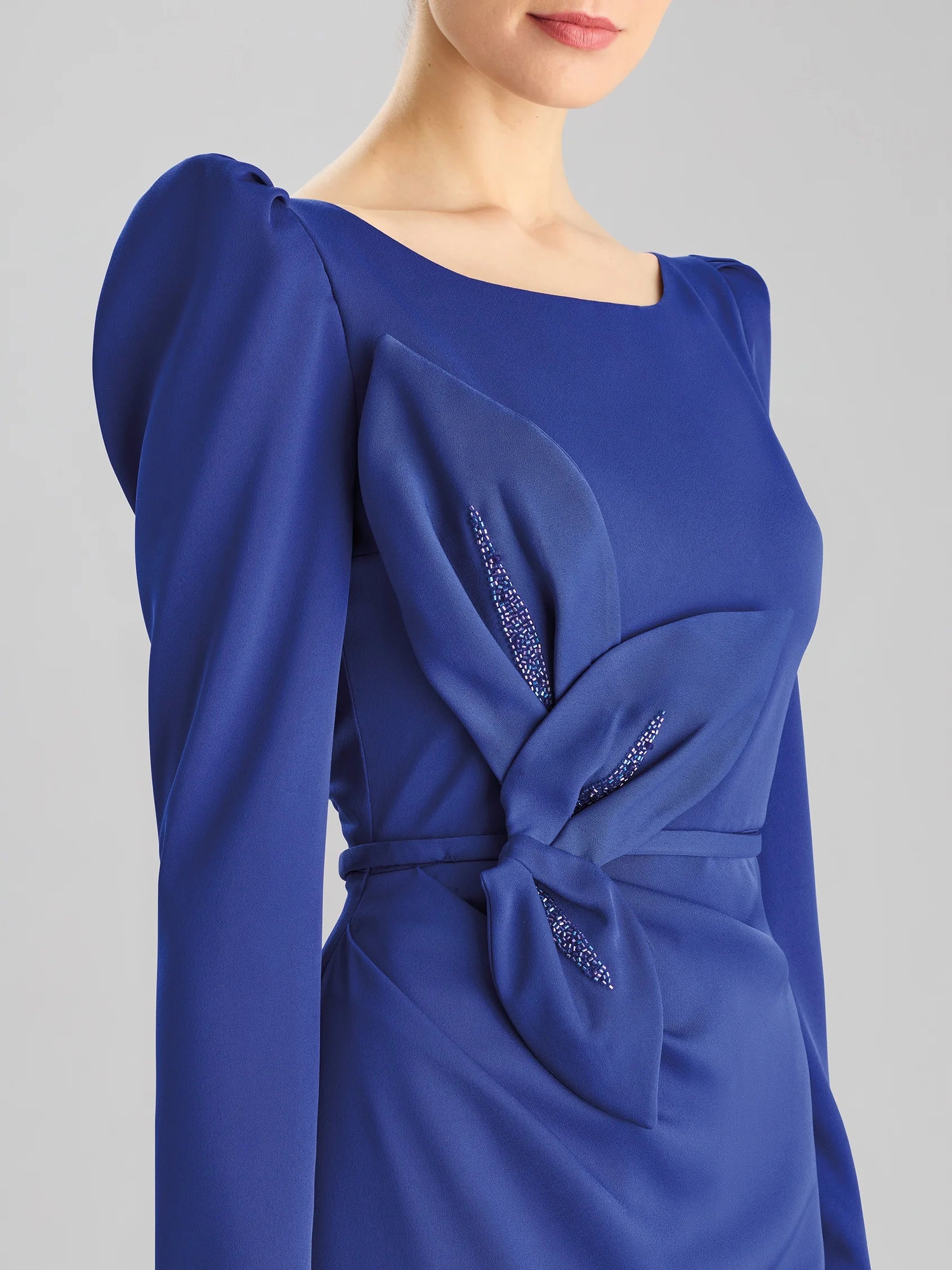 Royal Blue Long Sleeve Maxi Dress with Floral Detail The price of this product does not include local sales tax rate by state Mother of the Bride Dresses