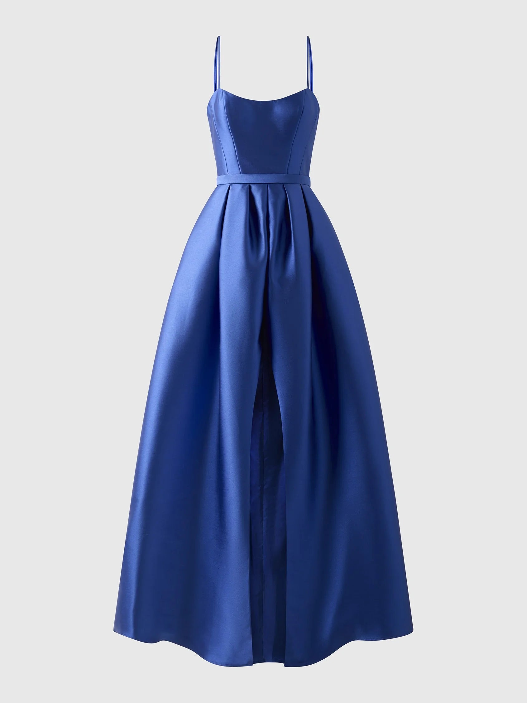 Royal Blue Satin Spaghetti Strap Maxi Dress with Front Slit Princess style bridesmaid dress with boat neckline in mikado Bridesmaid Dresses