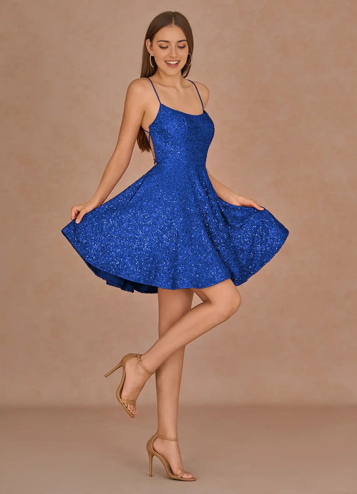 Royal Blue Sequin Mini Dress with Criss - Cross Back Sequorae Royal Blue Mini Dress Homecoming Dresses
