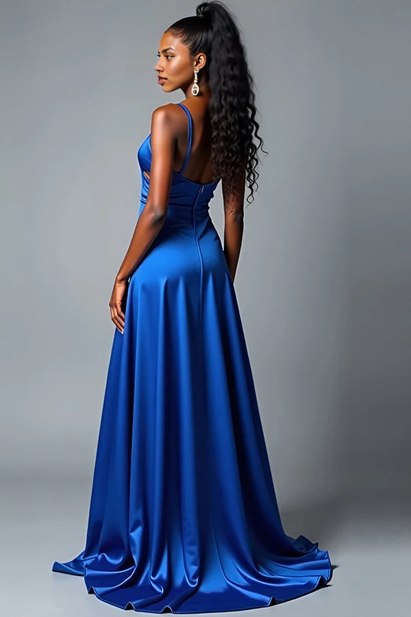 Royal Blue A Line Spaghetti Straps Long Satin Prom Dress simple gentle atmospheric and unique desi Bring summer colors to enhance whiteness
