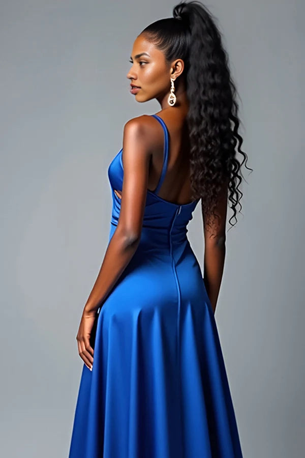 Royal Blue A Line Spaghetti Straps Long Satin Prom Dress simple gentle atmospheric and unique desi Bring summer colors to enhance whiteness