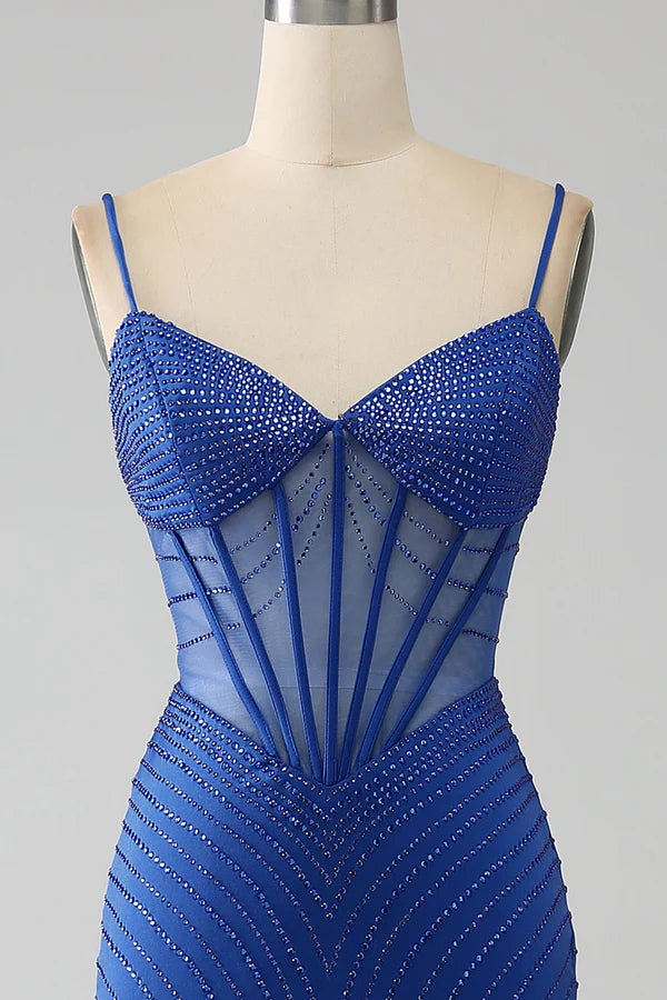 Royal Blue Mermaid Corset Prom Dress with Beading simple gentle atmospheric and unique desig