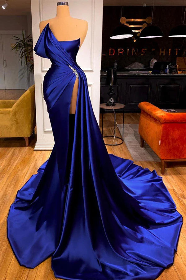 Royal Blue Mermaid Prom Dress Long With Split Simple gentle atmospheric and unique design