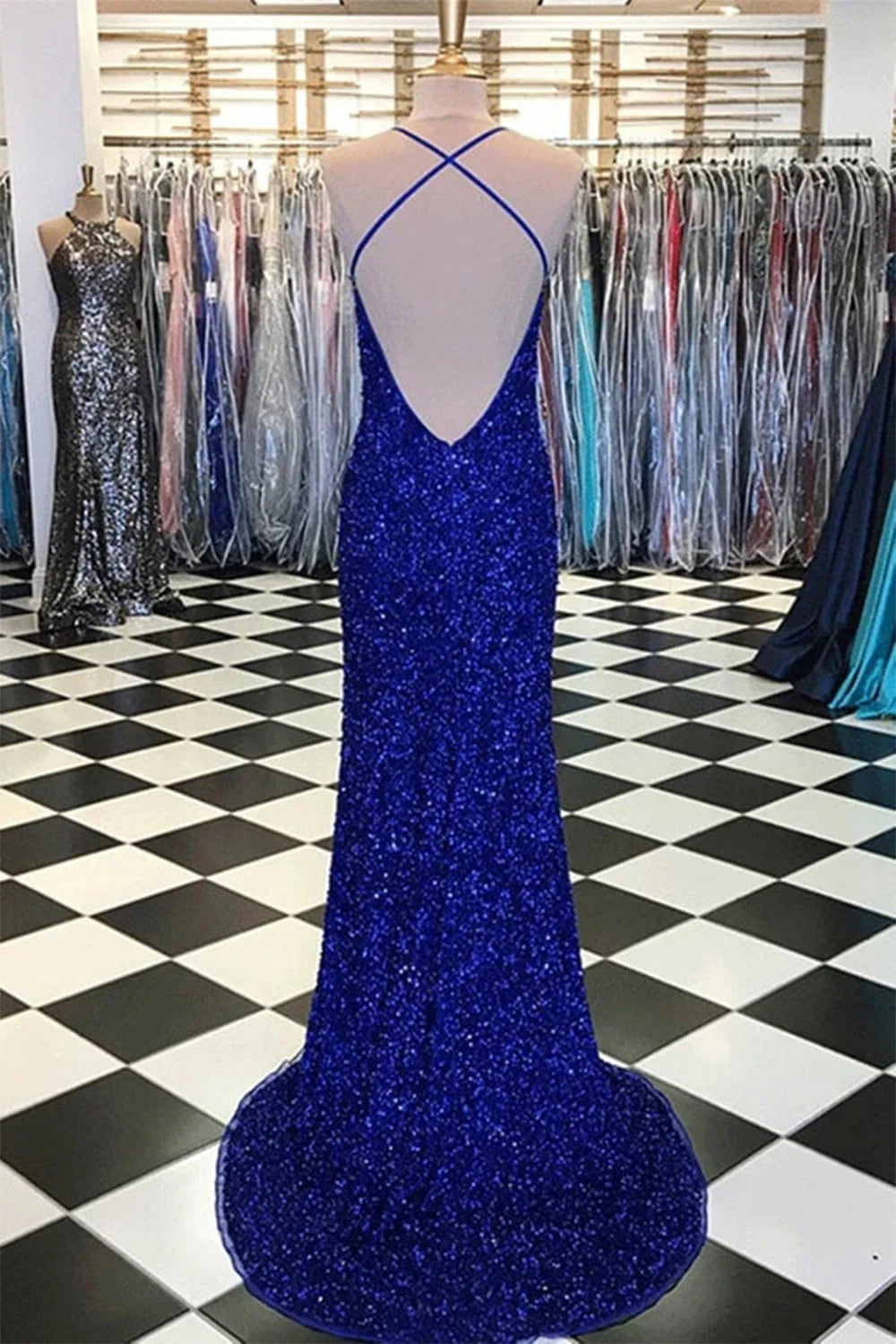 Royal Blue Sequin Mermaid Prom Dress Formal Evening Dresses simple gentle atmospheric and unique desi Bring summer colors to enhance whiteness